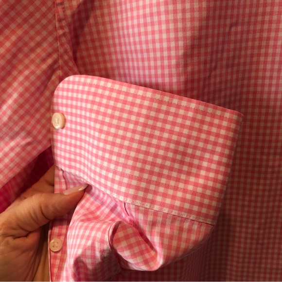 J Crew Mens button down spread collar pink and white gingham check slim fit  L - Picture 2 of 8